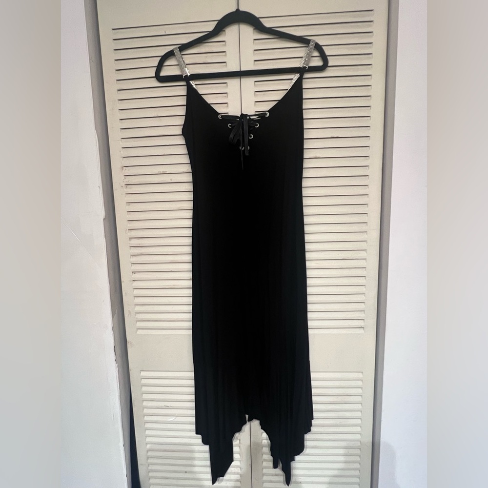 Elegant Black Lace-Up Dress
